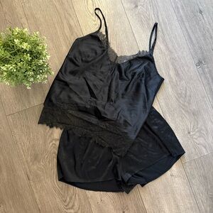 Victoria's Secret Black Lace Silky Satin Pj Set